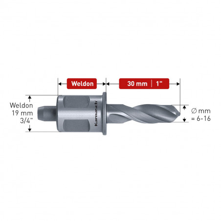 Burghiu spiralat pentru metal (Ø6 pana la 16 mm, adancime 30 mm) HSS Weldon DRILLLINE SILVER30