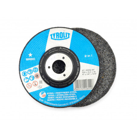 Disc de șlefuit pentru oțel și oțel inoxidabil BASIC 2v1, 100x2,5x16 Tyrolit