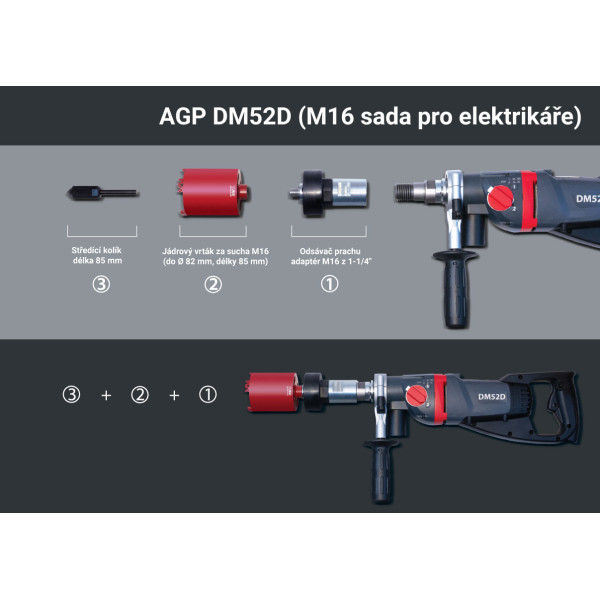Burghiu diamantat cu ciocan AGP DM52D (kit pentru electrician)