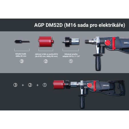 Burghiu diamantat cu ciocan AGP DM52D (kit pentru electrician)